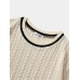 Men Cable Knitted Strip Contrast Pullover Loose Casual Sweaters