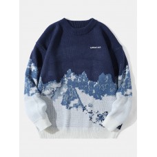 Men Knitted Landscape Mountain Snow Pullover Loose Casual Sweaters
