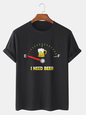 Mens Beers Fuel Meter Print Cotton Short Sleeve T  Shirts