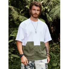 Men Hit Pocket Colorblock Side Zip Split Soft Breathable T  Shirts