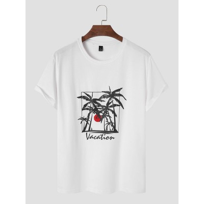 Men Seaside Scenery Graphic Hawaii Style Soft Breathable All Matched T  Shirt