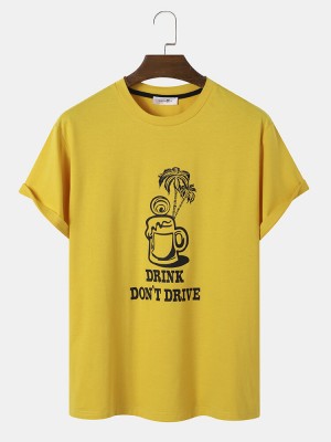 Mens Beers Coconut Tree Slogan Print Holiday Short Sleeve T  Shirts