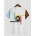 Mens Colorful Striped Letter Print Patchwork Casual Short Sleeve T  Shirts