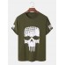 Men Skull   Letter Graphic Short Sleeve Retro Style Cool Street Soft Breathable T  Shirt