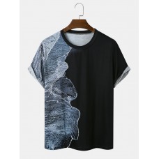 Men Waves Patchwork Crew Neck Graceful Leisure All Matched T  Shirts