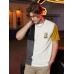 Mens Beers Print Color Block Patchwork Knit Short Sleeve T  Shirts